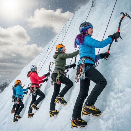 Climbing Together Women Conquering Ice and Skyの素材