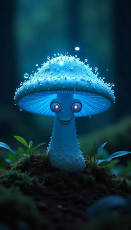 Smiling Blue Glowing Mushroomの素材