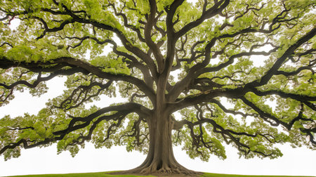 Majestic Oak Tree with Expansive Canopy Isolated on White Backgroundの素材