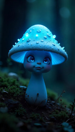 Smiling Blue Glowing Mushroomの素材