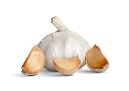 Garlic isolated on the whiteの写真素材