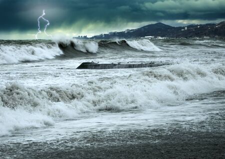 Storm and thunderstorm in black sea