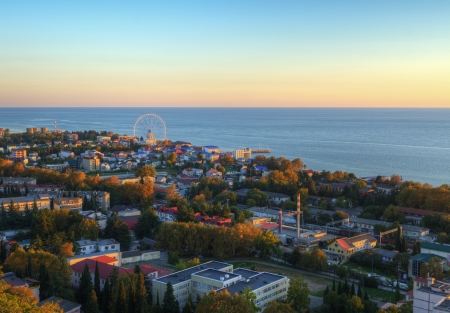 SOCHI, RUSSIA - OCTOBER 09: Sochi, Lazarevskoe - Resort city of Sochi, the settlement Lazarevskoe coast of the Black Sea. View of the city from the observation deck. on October 9, 2013 in Sochiのeditorial素材
