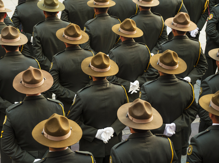 TBILISI, GEORGIA - NOVEMBER 17: soldiers in dress uniform and white gloves in the ranks. on November 17, 2013 in Tbilisi.のeditorial素材