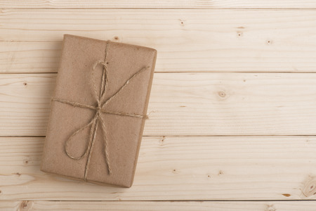 Vintage gift box on wooden backgroundの写真素材