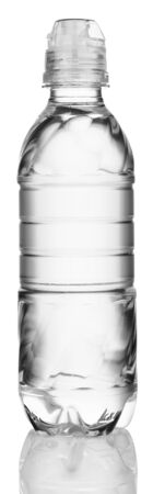 Small plastic water bottle isolated on white. clipping pathの写真素材