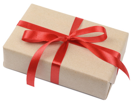 gift parcel box with ribbon bow, isolated on white. clipping pathの写真素材