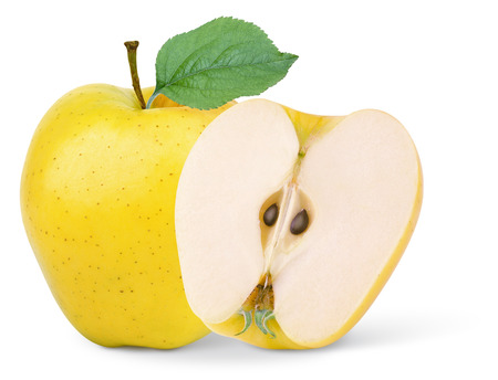 yellow apple fruits isolated on white backgroundの写真素材