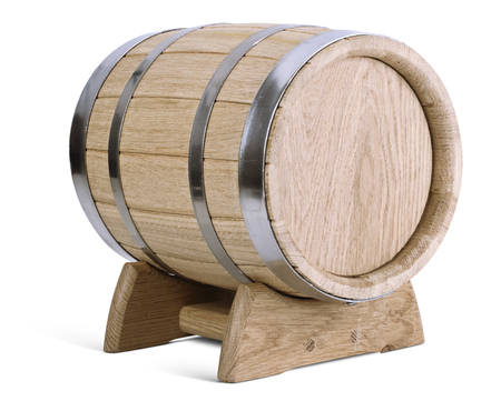 oak wooden barrel on stands isolated on white background with clipping pathsの写真素材