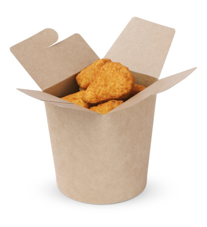 A box of chicken nuggets, isolated on white backgroundの写真素材