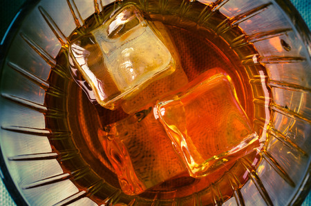 Bourbon whiskey with ice top viewの写真素材