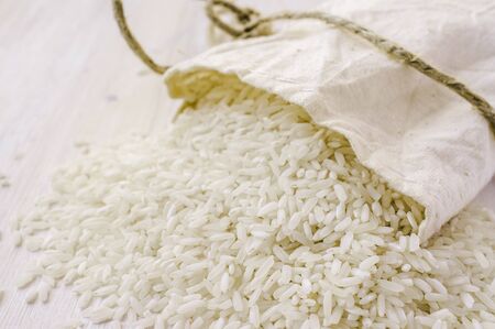 Long grain rice in bulk sackの写真素材