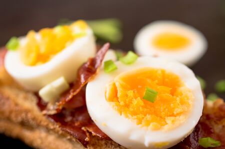 Sandwich with bacon and boiled eggの写真素材