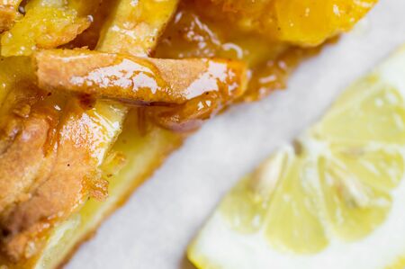 Lemon cake close-up view from aboveの写真素材