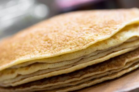 Stack of Russian pancakes, blini  closeupの写真素材
