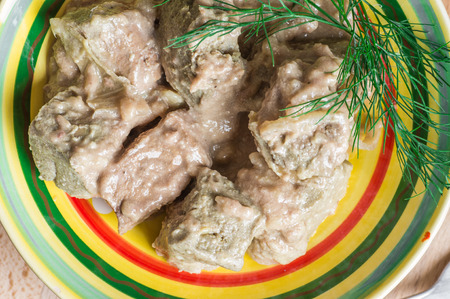 Appetizer, tapas pieces of beef liver top viewの写真素材