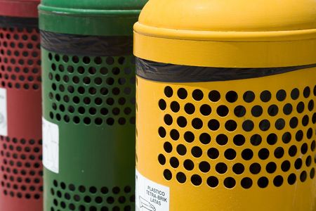 Colorfull waste separation bins on public spaces.の写真素材