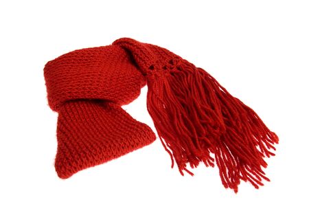 A red woolen scarf  isolated over white backgroundの写真素材