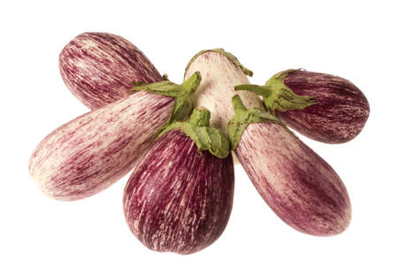 Six aubergines isolated against white backgroundの写真素材