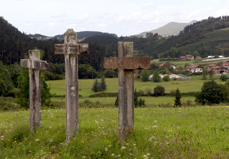 Stations of the Cross in the Way of Saint James pilgrimage, in the Basque Country, Spain のeditorial素材