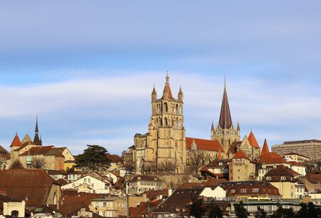 Landmark Switzerland. Lausanne. View of the Gothic cathedralの写真素材