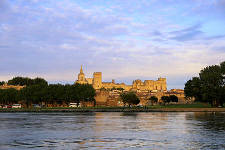 France:  Avignon castle at sunsetのeditorial素材