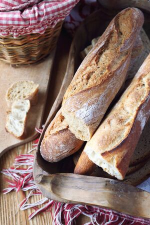 Traditional French country bread. Top view