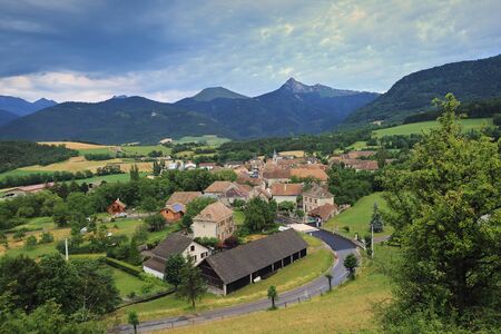France. Alpine landscape: little village in the mountainsの写真素材