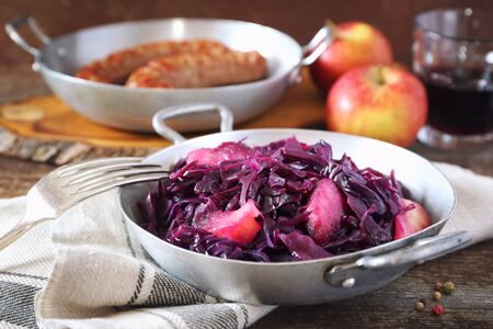 Stewed red cabbage with spices and apples. Garnish for fried sausagesの写真素材