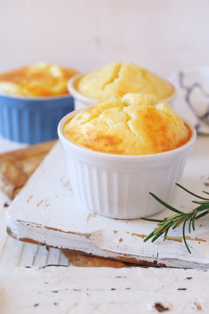 Three servings of potato flan on light background. Focus selectiveの写真素材