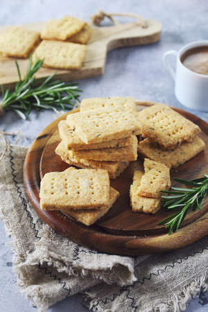 Homemade Rosemary Shortbread Cookies and cup of coffee