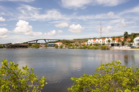 Queen Juliana Bridge is a four lane road bridge across St. Anna Bay in Willemstad, Curacaoの写真素材