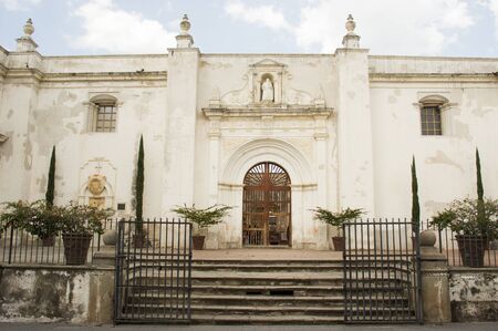 Entrance of a ancient building in Antigua, Guatemalaの写真素材