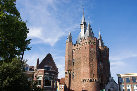 The Sassenpoort in Zwolle, Netherlands. The Sassenpoort is a gatehouse in the city wallのeditorial素材