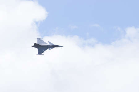 Volkel, Netherlands - June 14, 2019: Saab JAS39 Gripen at an air show from aboveのeditorial素材