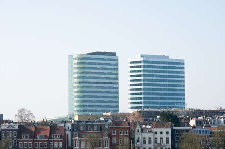 Arnhem, Netherlands - March 5, 2022: Cityscape of the center of Arnhem with the two WTC towers