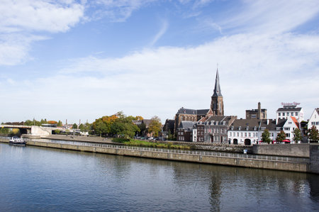 Maastricht, Netherlands - October 12, 2022: Cityscape of the center of Maastricht with in the...