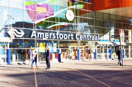 Amersfoort, Netherlands - November 13, 2022: Main entrance of central station Amersfoort with peopleのeditorial素材