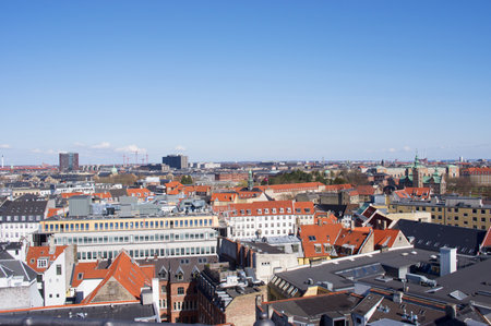 Aerial cityscape of the skyline of the center of Copenhagen in Denmarkの写真素材