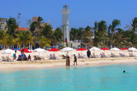 Beach, people, beacon. Shot in Cancun, Mexico:の写真素材