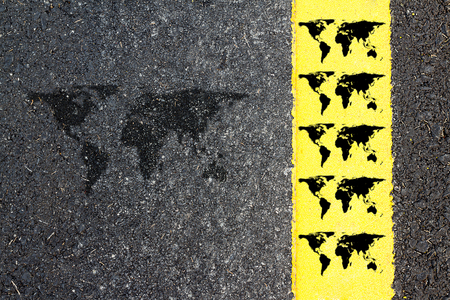 Asphalt road texture with yellow stripe