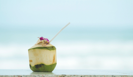 Fresh coconut background blur ocean.の写真素材