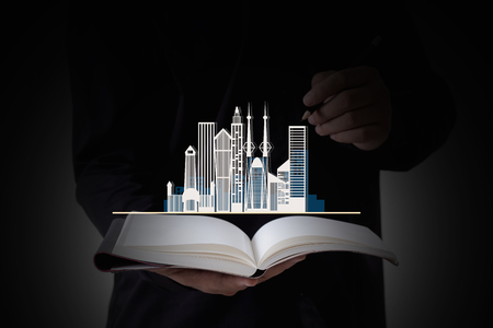 The goal of business people with success on handの写真素材