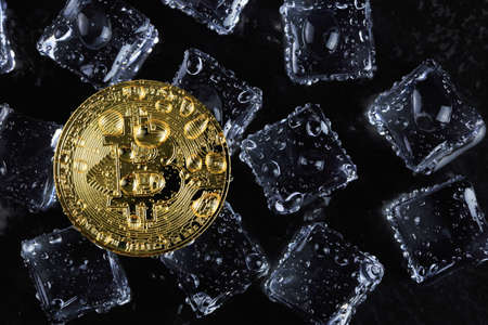 Bitcoin coins on ice Business concept ideas and technologyの写真素材