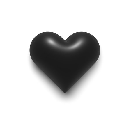 Black heart on a white background. 3D illustration.の写真素材