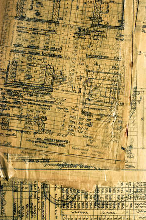 Old rusty pages with drawing, numerals and tables. No trademarks, use in your grunge design!の写真素材