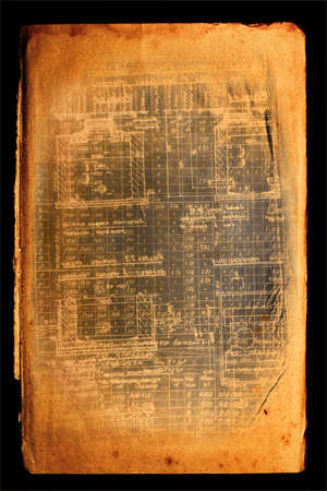 Old grunge rusty paper with techno texture insideの写真素材