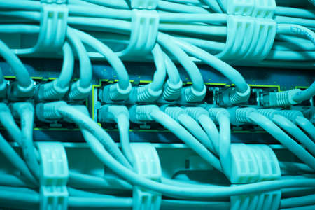 Futuristic, unreal color, ethernet cables background. Fine technologycal texture.の写真素材