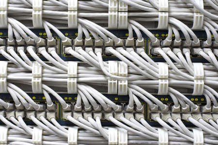 Futuristic white ethernet cables background. Fine technologycal texture.