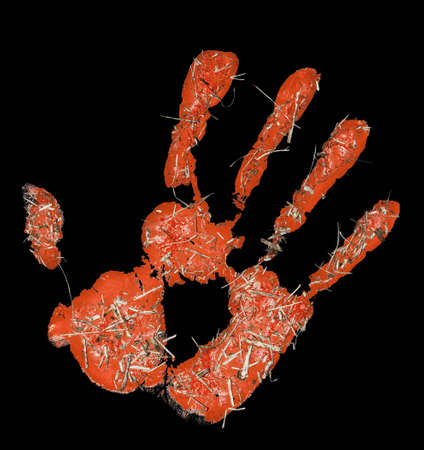 Design element  Palm imprint with dirt on black background